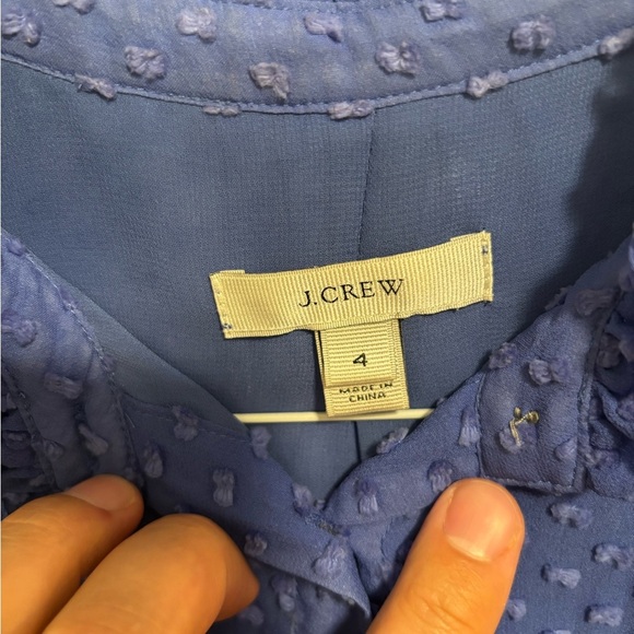 J.Crew Silk Clip Dot Sleeveless Ruffle Blouse Size 4 Royal Blue - Picture 2 of 5